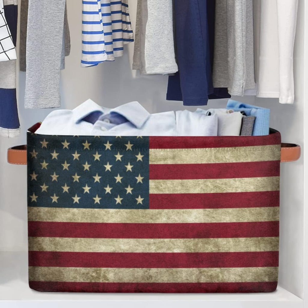 American Flag Storage Basket Protection Large Storage Bins Box with Handles
