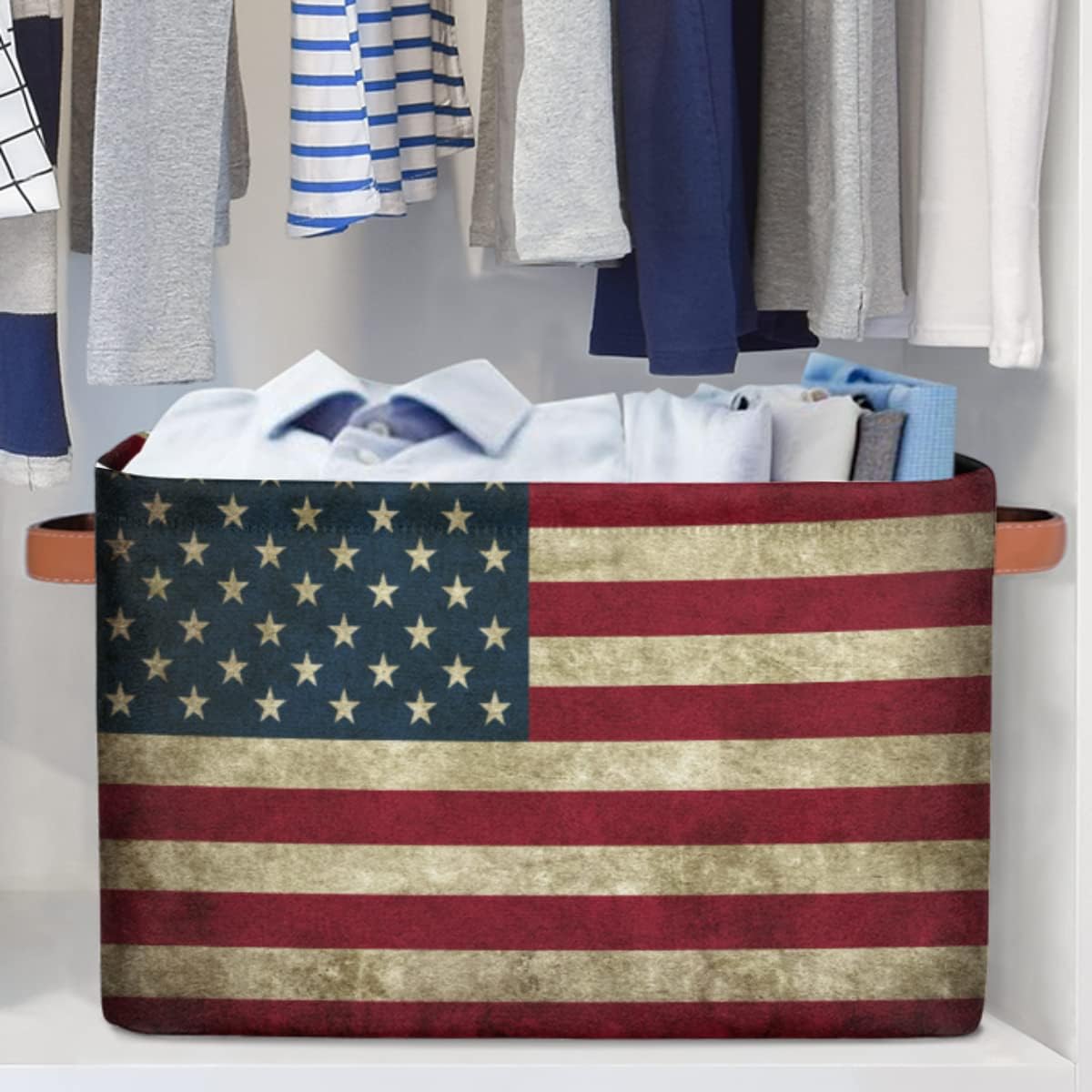 American Flag Storage Basket Protection Large Storage Bins Box with Handles