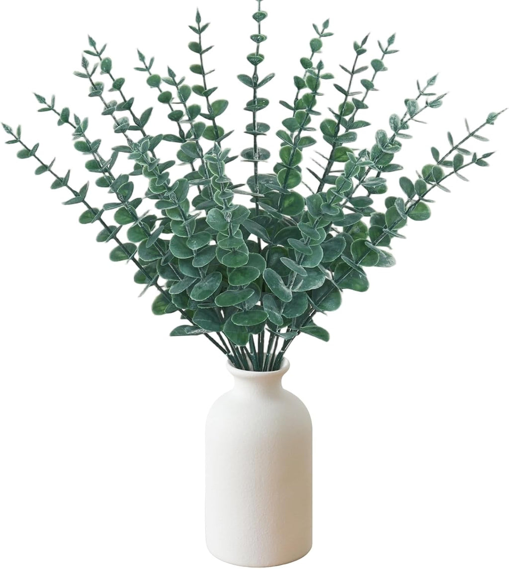 20Pcs 16" Artificial Eucalyptus Plant in Frosted Ceramic Vase for Desk