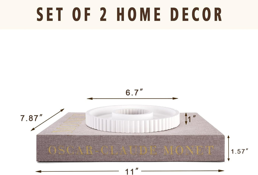 Decorative Book Set with Tray, Linen Coffee Table Books Decor
