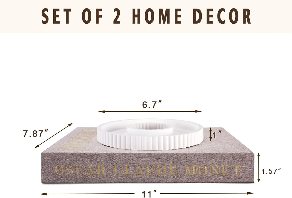 Decorative Book Set with Tray, Linen Coffee Table Books Decor