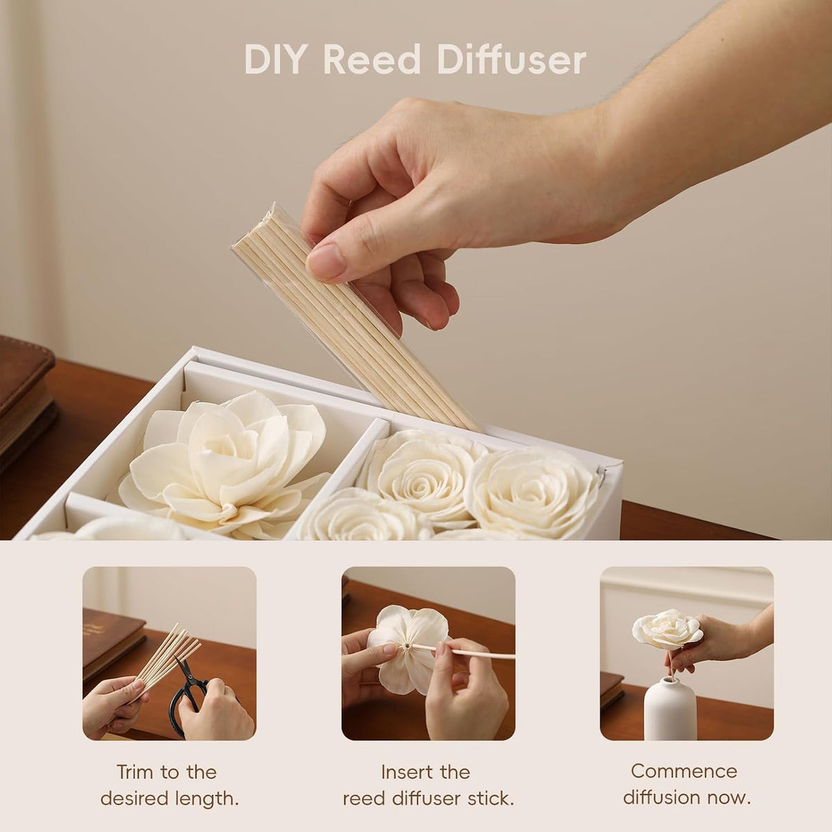Flower Diffuser, Reed Diffuser Flowers, Sola Wood Flowers, Natural Material Reed Flower, with 8 Pcs Diffuser Rattan,2-3.5 Inches (Intangible Cultural Heritage Series - Garden)