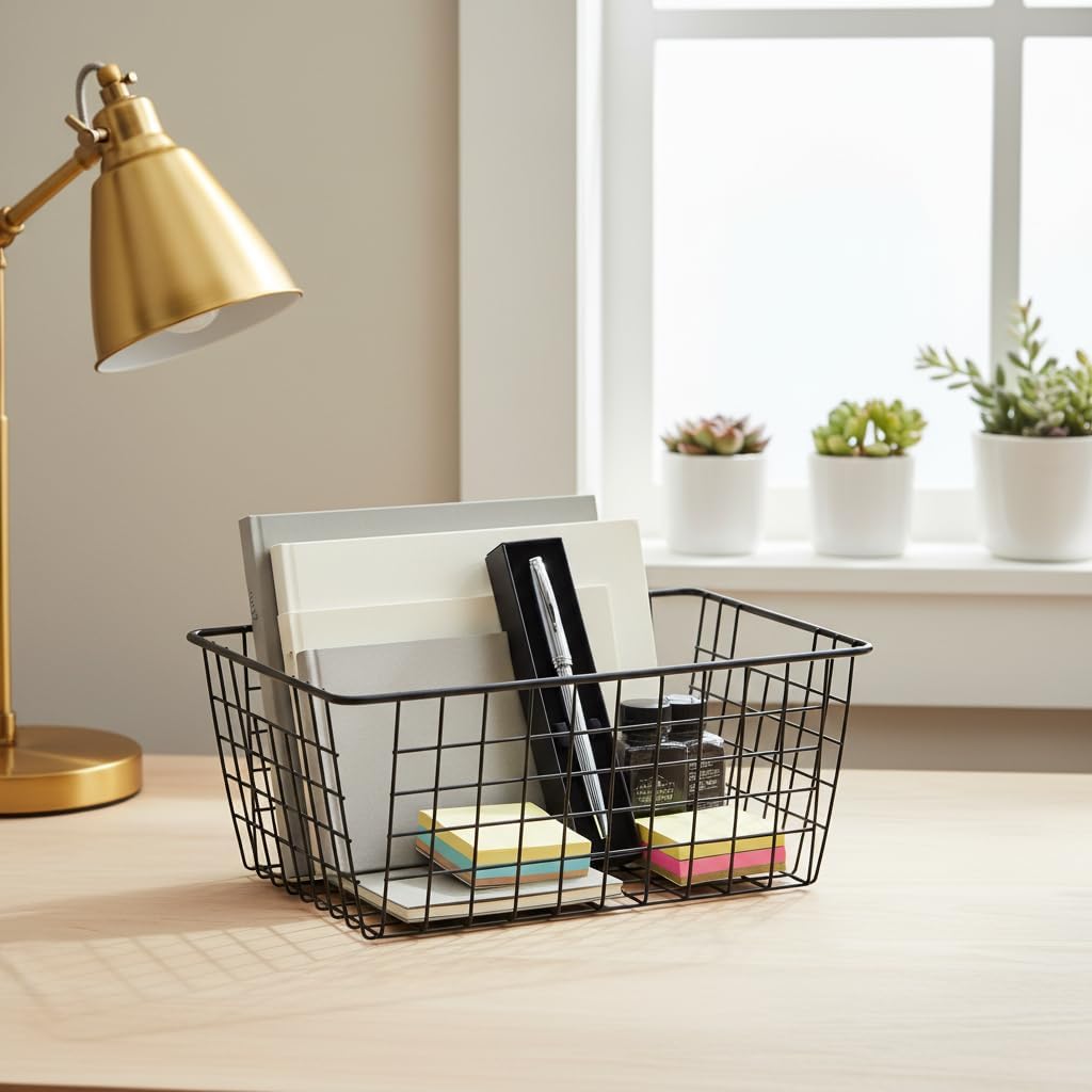 Metal Black Large Wire Basket Food Storage Organizer,pantry organizers and storage for Organizing Kitchen Cabinets potato onion, 2 Pack