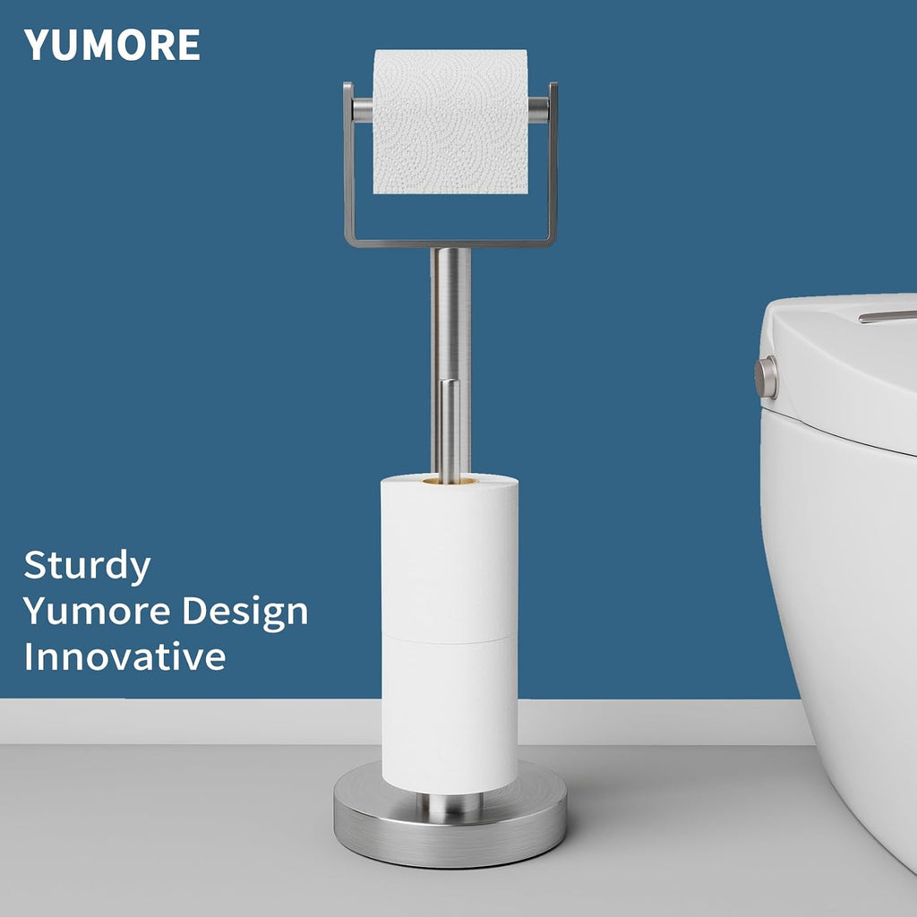 YUMORE Toilet Paper Holder Stand with Storage Weighted Base, Brushed Nickel