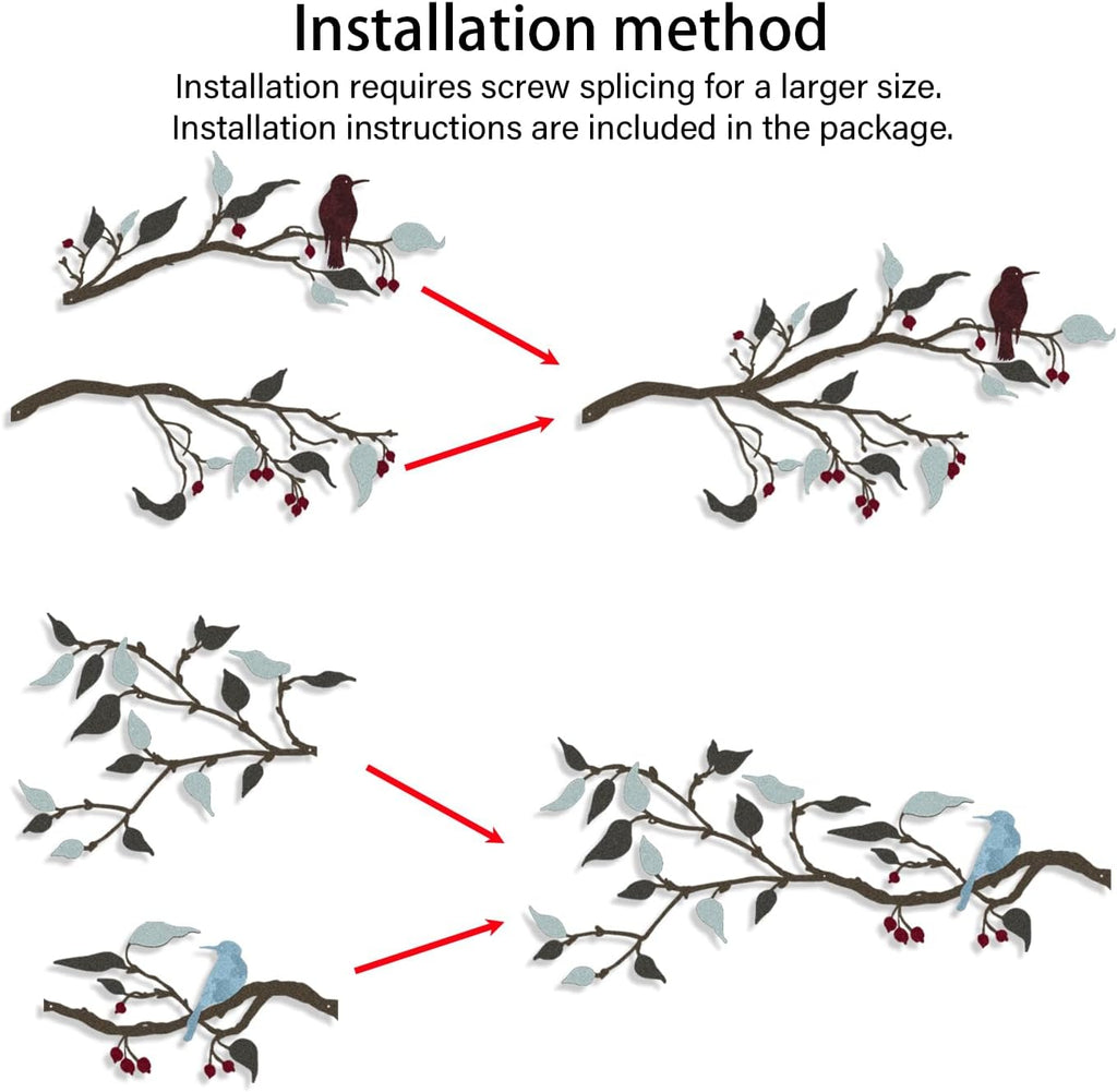 4PCS Metal Birds Wall Decor, Birds on the Branch Silhouette Art, Metal Leaves with Hummingbirds Outdoor Art Hanging Wall Sculpture for Home Office Balcony Garden Decor.（Colorful,Hummingbirds）