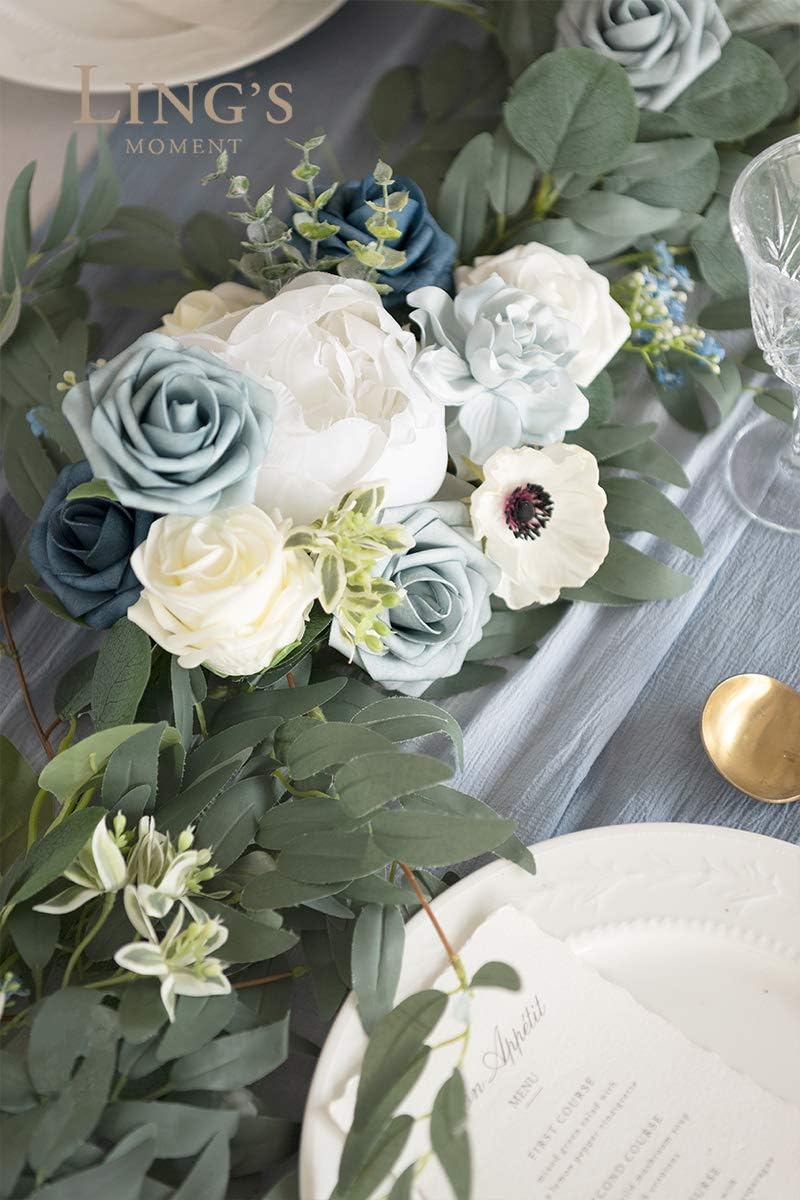 Ling's moment Dusty Blue Artificial Flower Garland Wedding Arch 6 FT
