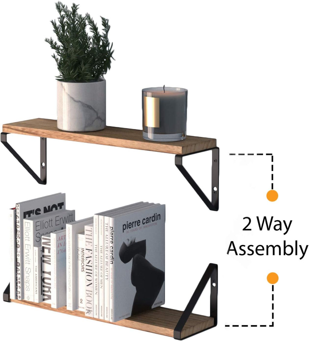 Wallniture Ponza 24" Floating Bookshelf, Wood Floating Shelves for Wall Storage, Rustic Wall Shelves for Bedroom, Living Room, Bathroom, Kitchen Set of 5
