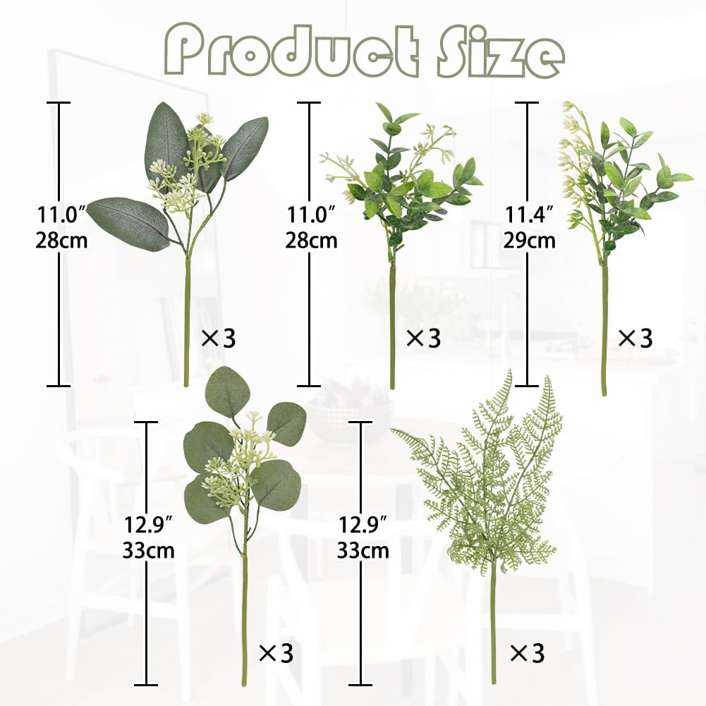 Mixed Artificial Eucalyptus Stems Bulk 15pcs 5 Kinds Faux Silver Dollar Eucalyptus Fern Leaves Picks Artificial Greenery Stems Sprays Bouquet for Vase DIY Wedding Bouquet Floral Arrangement Home Decor