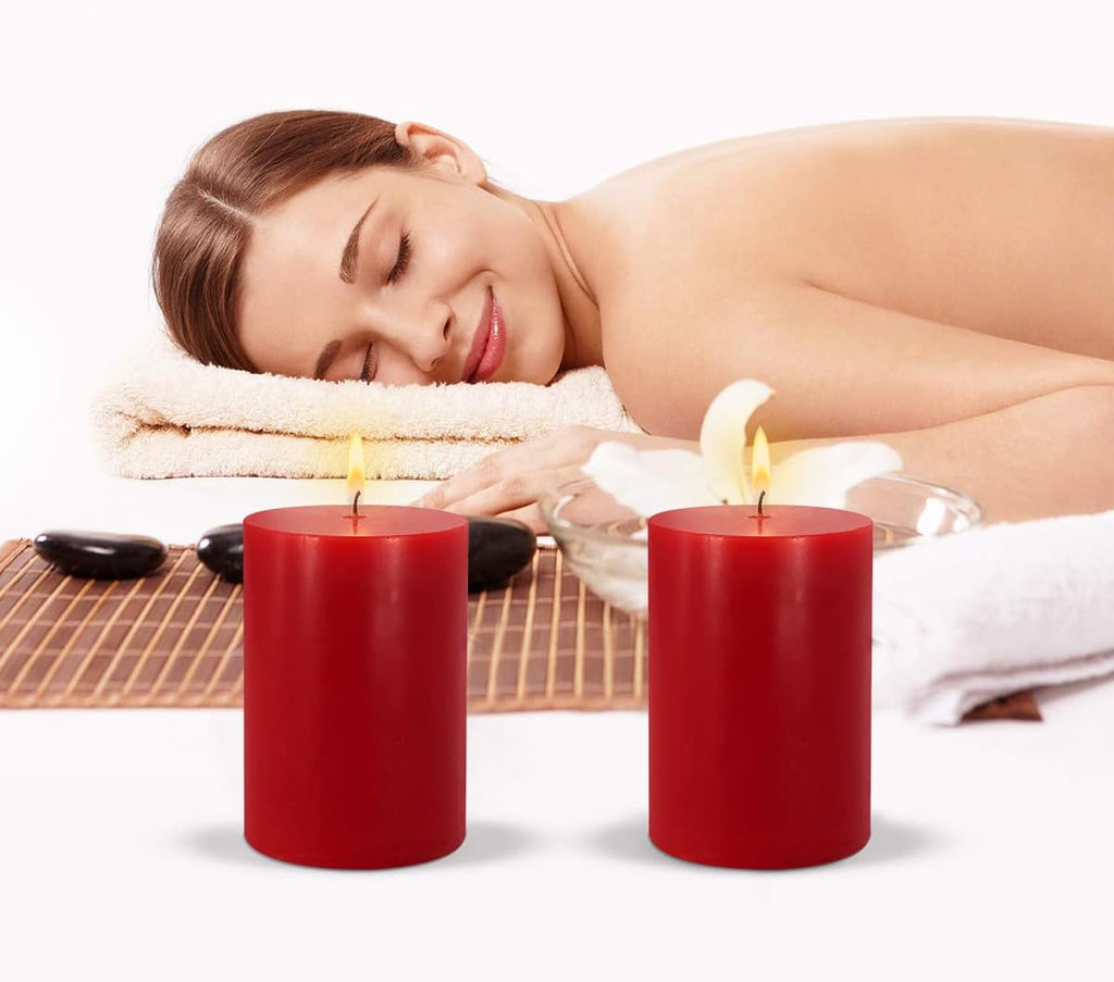 6 Pk 2.75x3.25 Red Pillar Candles Unscented Dripless Home Decor
