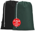 2 Pack XL Laundry Bags, Extra Heavy Duty Large Laundry Bag with Drawstring Closure, Machine Washable Clothes Organizer for Hamper, College Dorm, Travel (Black + Dark Green, X-Large)