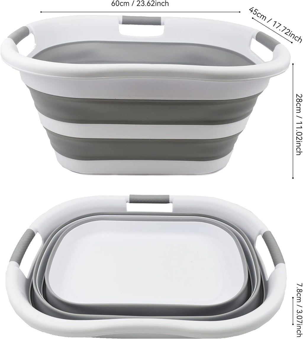 SAMMART 40L (10.5 gallon) Collapsible Plastic Laundry Basket - Foldable Pop Up Storage Container/Organizer - Portable Washing Tub - Space Saving Hamper/Basket (1, White/Grey)
