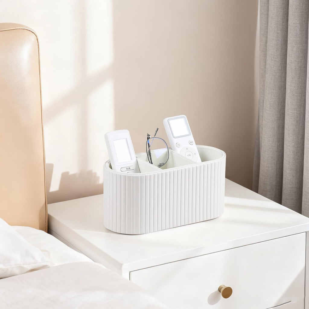 Oval Pen Holder for Desk, Remote Control Holder, Ivory