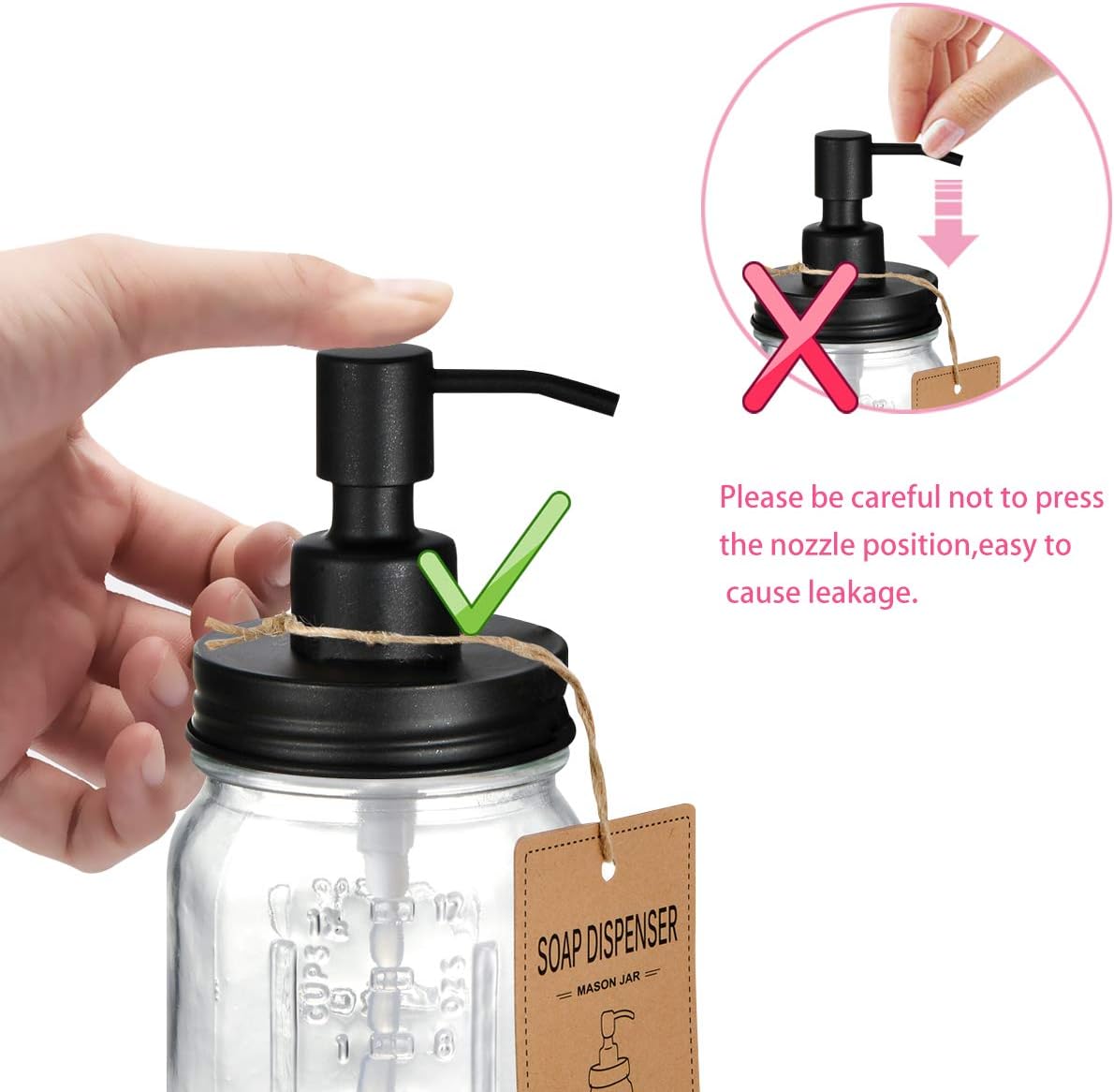 Amolliar Mason Jar Liquid Soap Dispenser, Lotion Dispenser(Black 2 Pack)