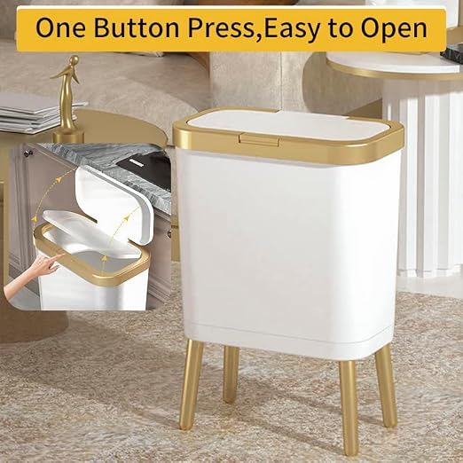 Procade 2Pack White and Gold Trash Can with Lid,4 Gallon Bathroom Trash Bin