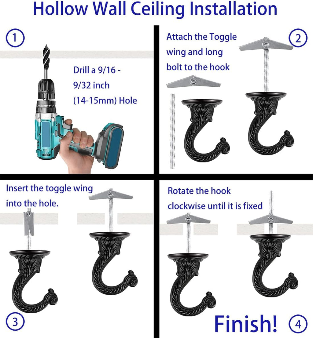Heavy Duty Ceiling Hooks, Hanging Plants, Swag Hook (2, Black)