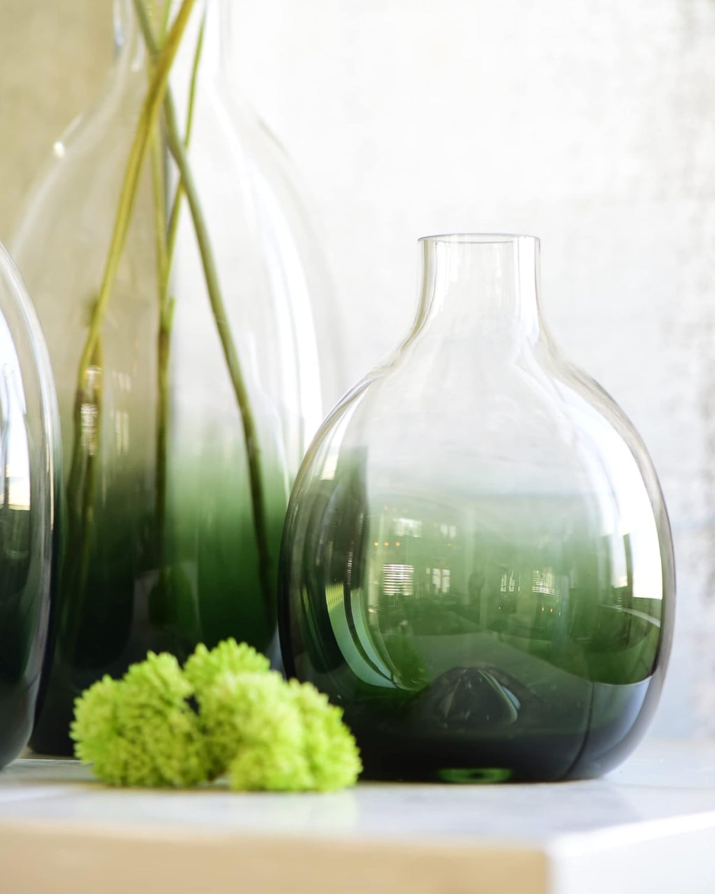 CONVIVA Modern Green Glass Flower Vase Set, 3 Sizes 11" 9" 7" Height