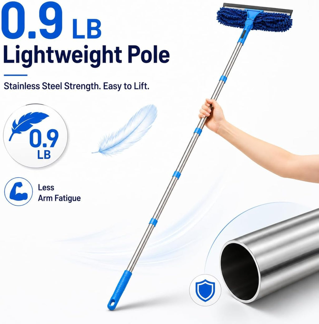 2-in-1 Window Cleaning Kit with Bucket, Extension Pole & Squeegee