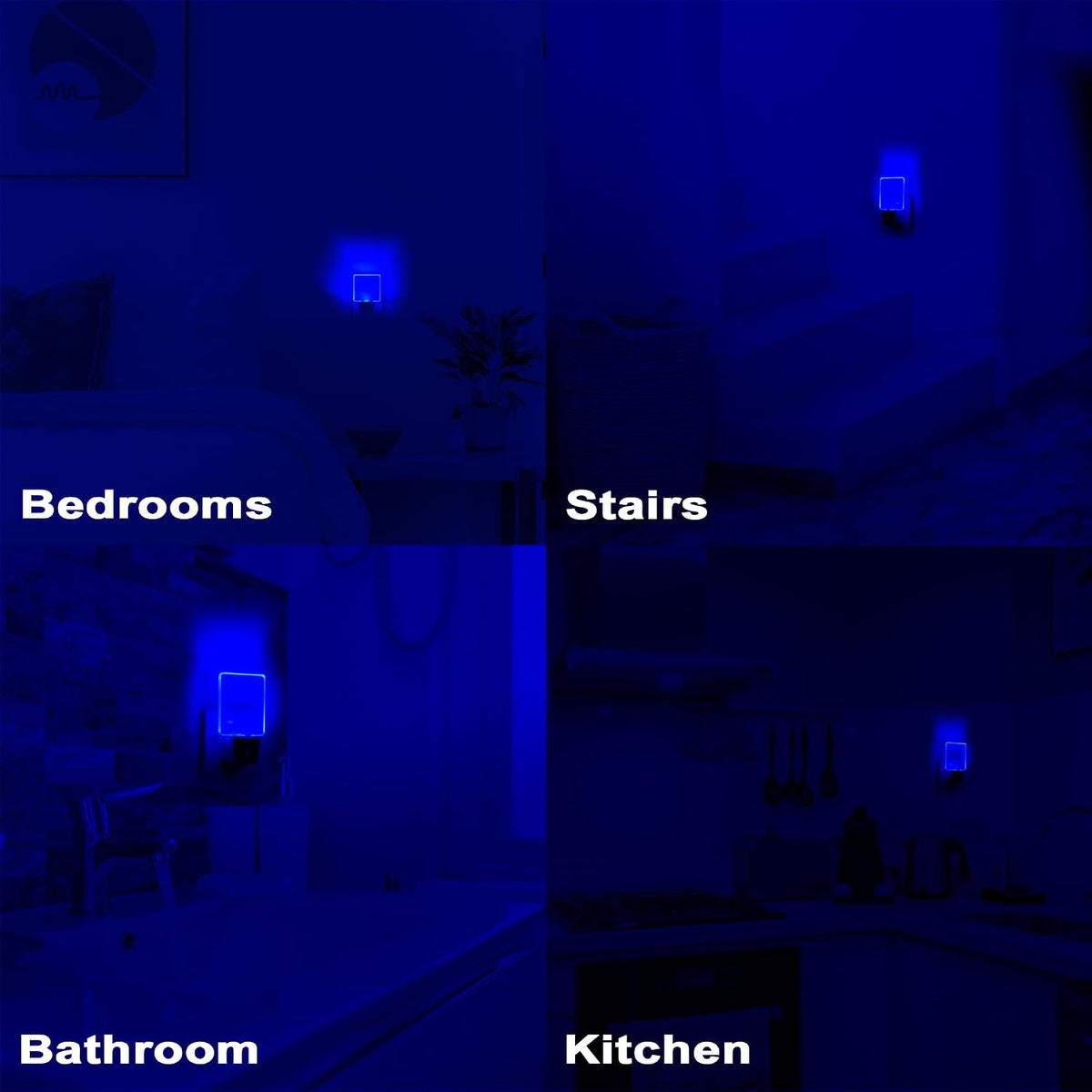 GREENIC LED Night Light Plug in 4 Pack, Dusk to Dawn Photocell Sensor, Nightlights for Bedroom Bathroom Kitchen, Square Design Blue