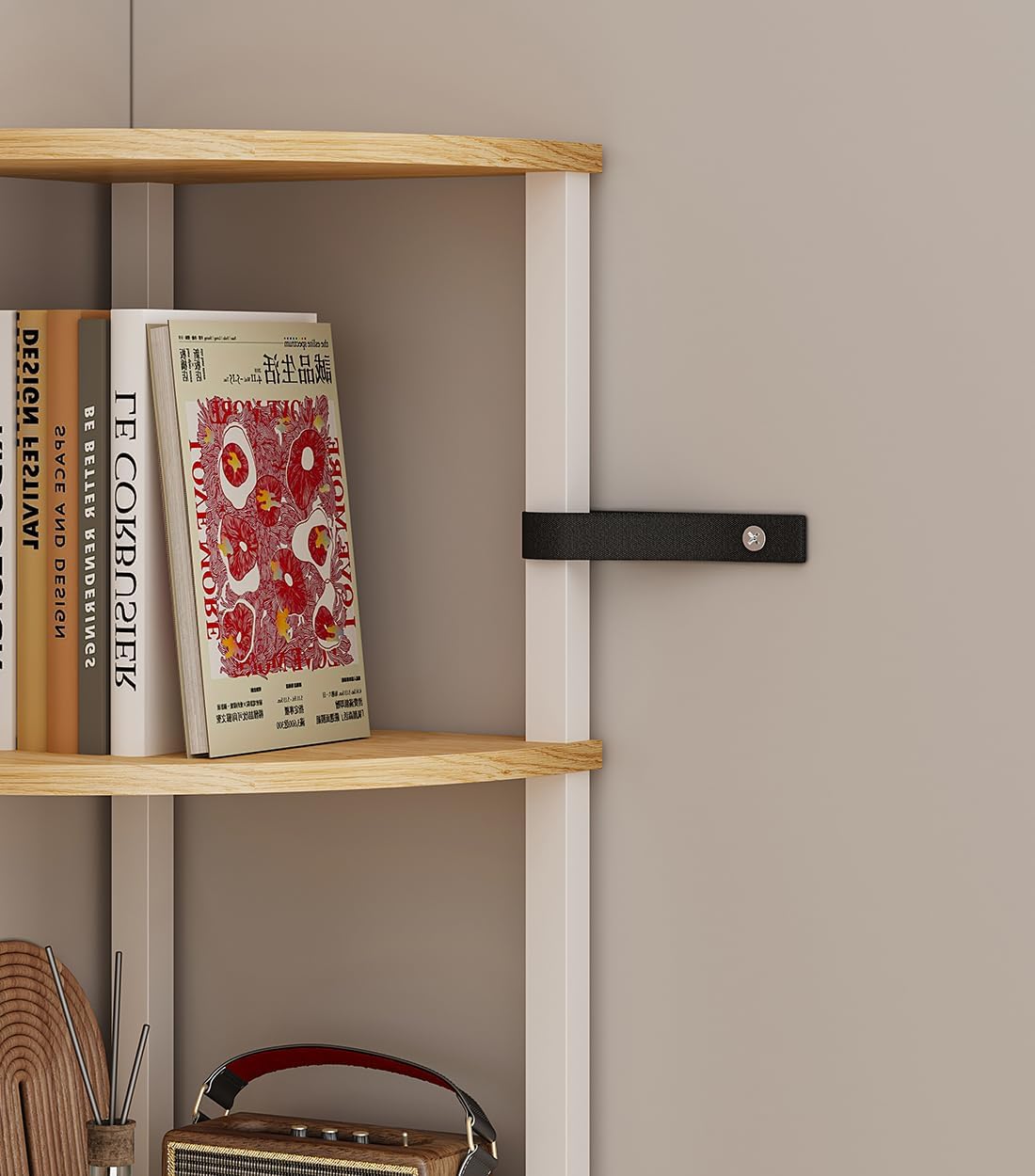 Corner Shelf, 6-Tier Corner Bookshelf, Industrial Corner Ladder Shelf, DIY Storage Shelves, Rustic Display Shelf for Living Room, Bedroom, Kitchen, Home Office, White and Nature Wood Color UJSJ004Q