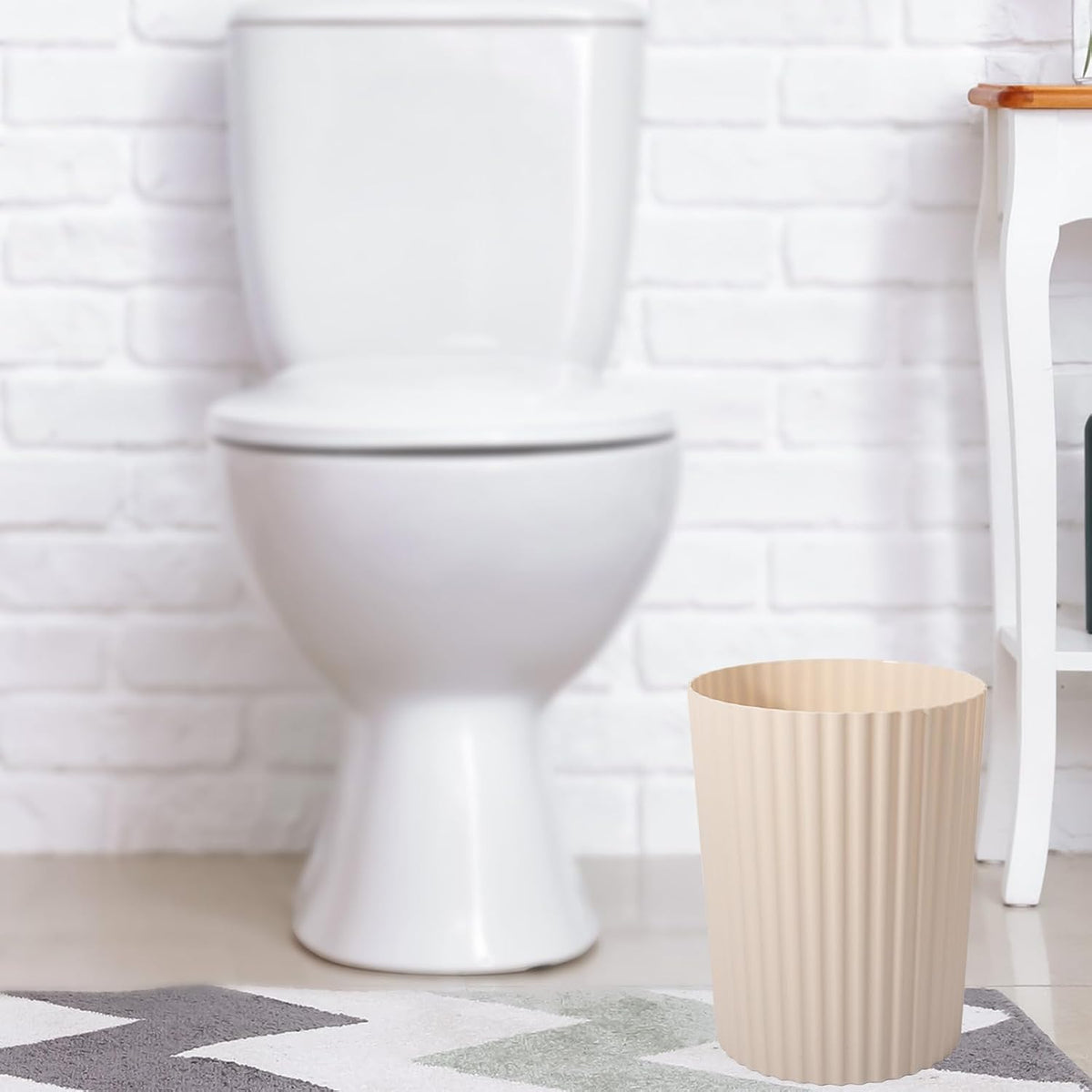 Small Bathroom Trash Can Plastic Wastebasket Garbage Can Beige 2 Pack