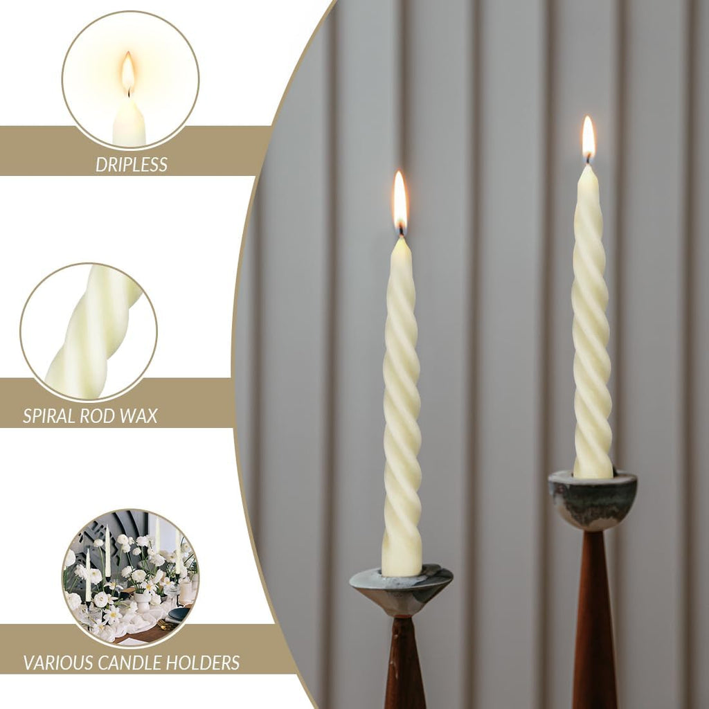 12 PCS Natural Beeswax Spiral Taper Candles, 7 Inch Tall- Off White