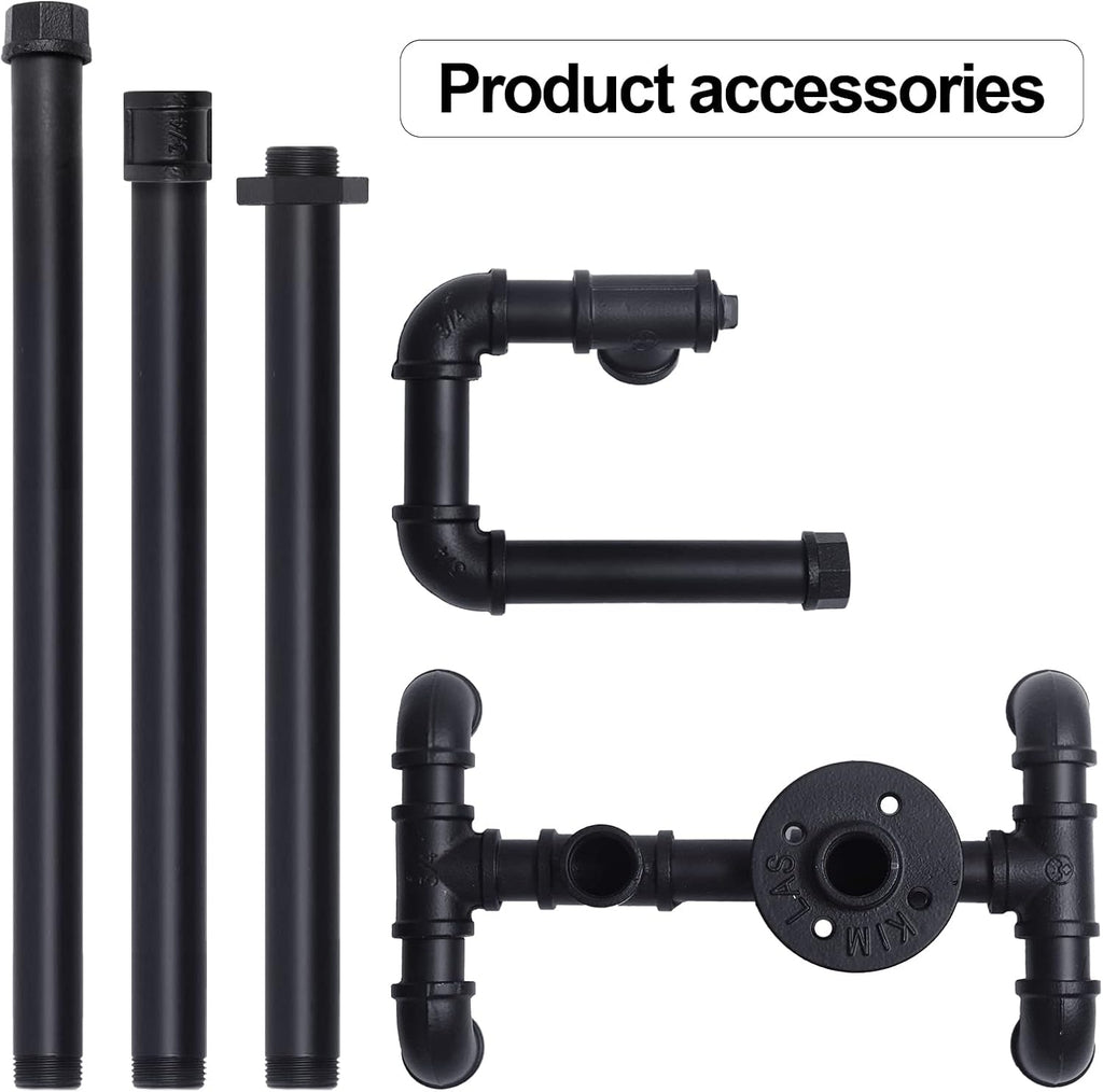 HouseAid Free Standing Industrial Pipe Toilet Paper Holder for Bathroom, Stand Rustic Iron Toilet Roll Holder with Reserve, Vintage Style, Matte Black