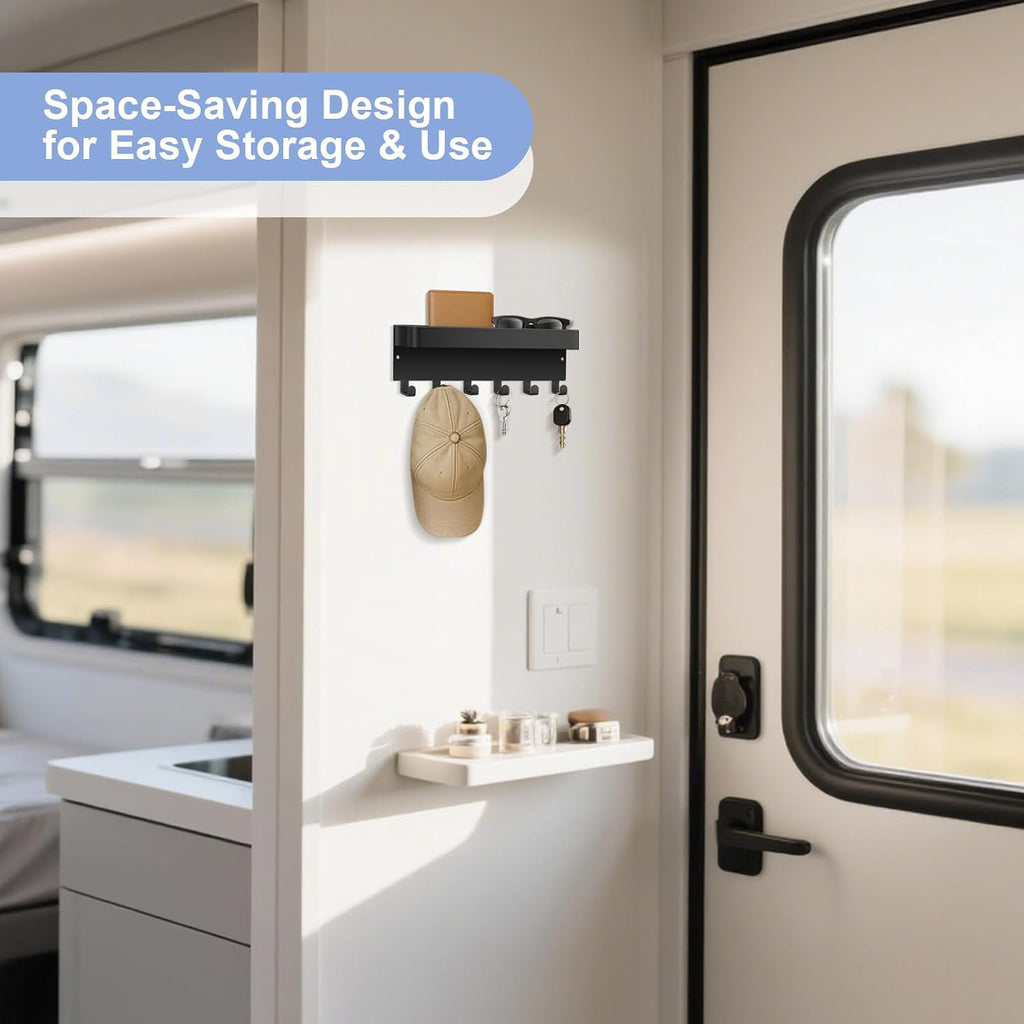 RELBRO Magnetic Key Holder for Fridge, Key Rack with Shelf, Black