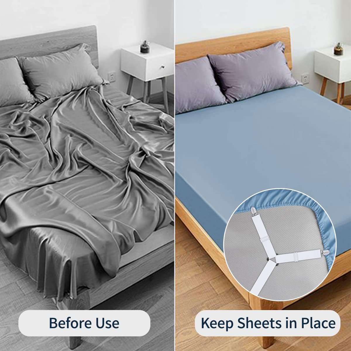 Sopito Sheet Straps, Adjustable Bed Sheet Suspenders Max Stretch from 29.5 in to 82.7 in Compatible for Crib to King Size Bed, Non Slip Holder Fasteners Clips, 2pcs/White