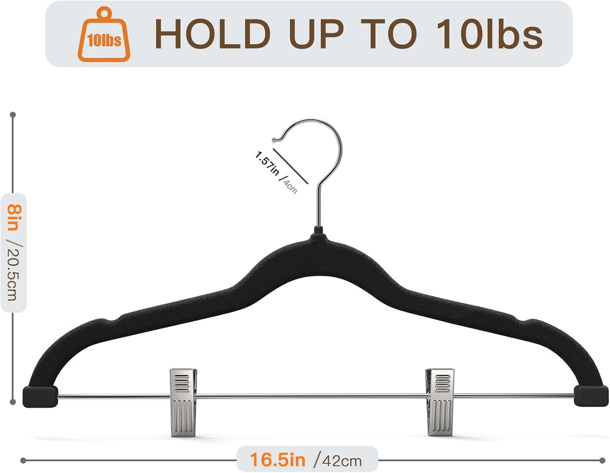 Flottian 36 Pack Black Velvet Pants Hanger,Velvet Hangers with Clips Adjustable,Space-Saving Slim Flocked Hanger,Heavy Duty Non Slip Hangers for Skirts,Coats,Pants,Dress