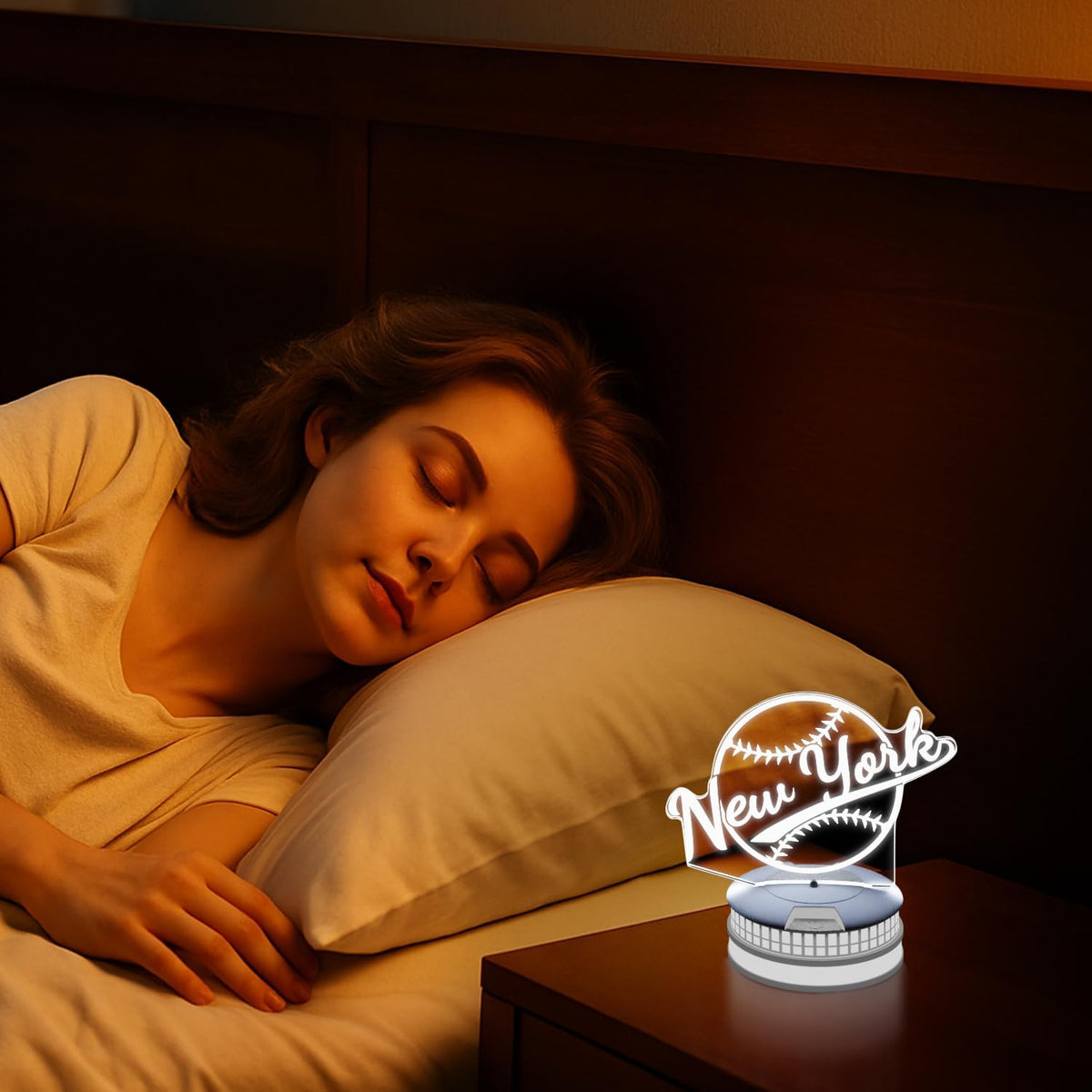 CLORURBANLIVE 3D Baseball New York Night Light 3D Illusion Lamp with Remote Control 16 Color Options Sports Decor Lighting for Fans - Multicoloured OneSize