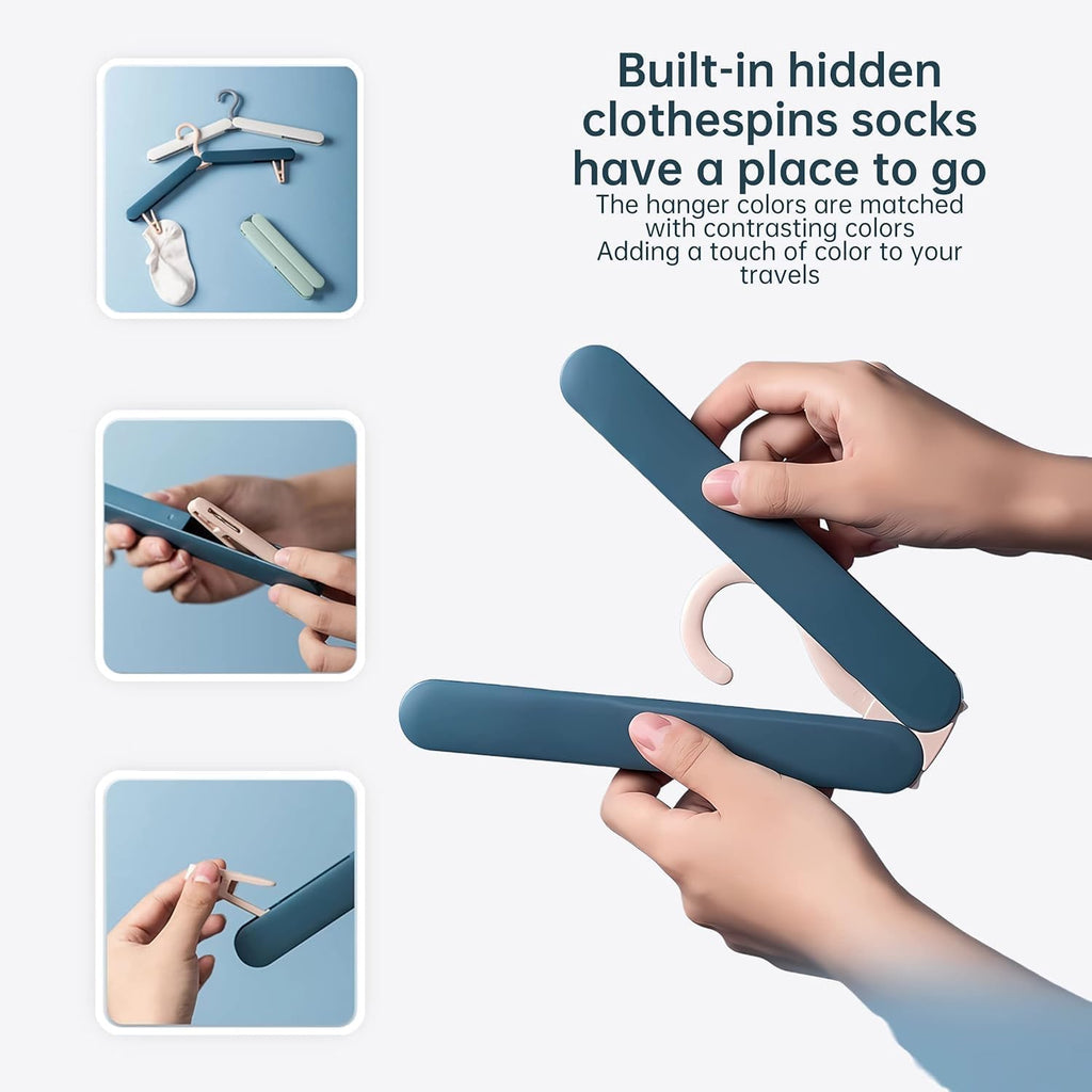 4 Pack Foldable Travel Hangers with Hidden Clips(White)