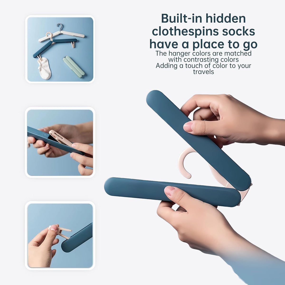 4 Pack Foldable Travel Hangers with Hidden Clips(White)