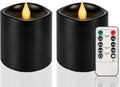 Black Flameless LED Candles 3 inch Diameter Real Wax 2AA Battery Operated 600hr+ Flickering Candles with Timer Remote Control for Halloween Thanksgiving Christmas Indoor (Black, 3″×3″- 2 PCS)