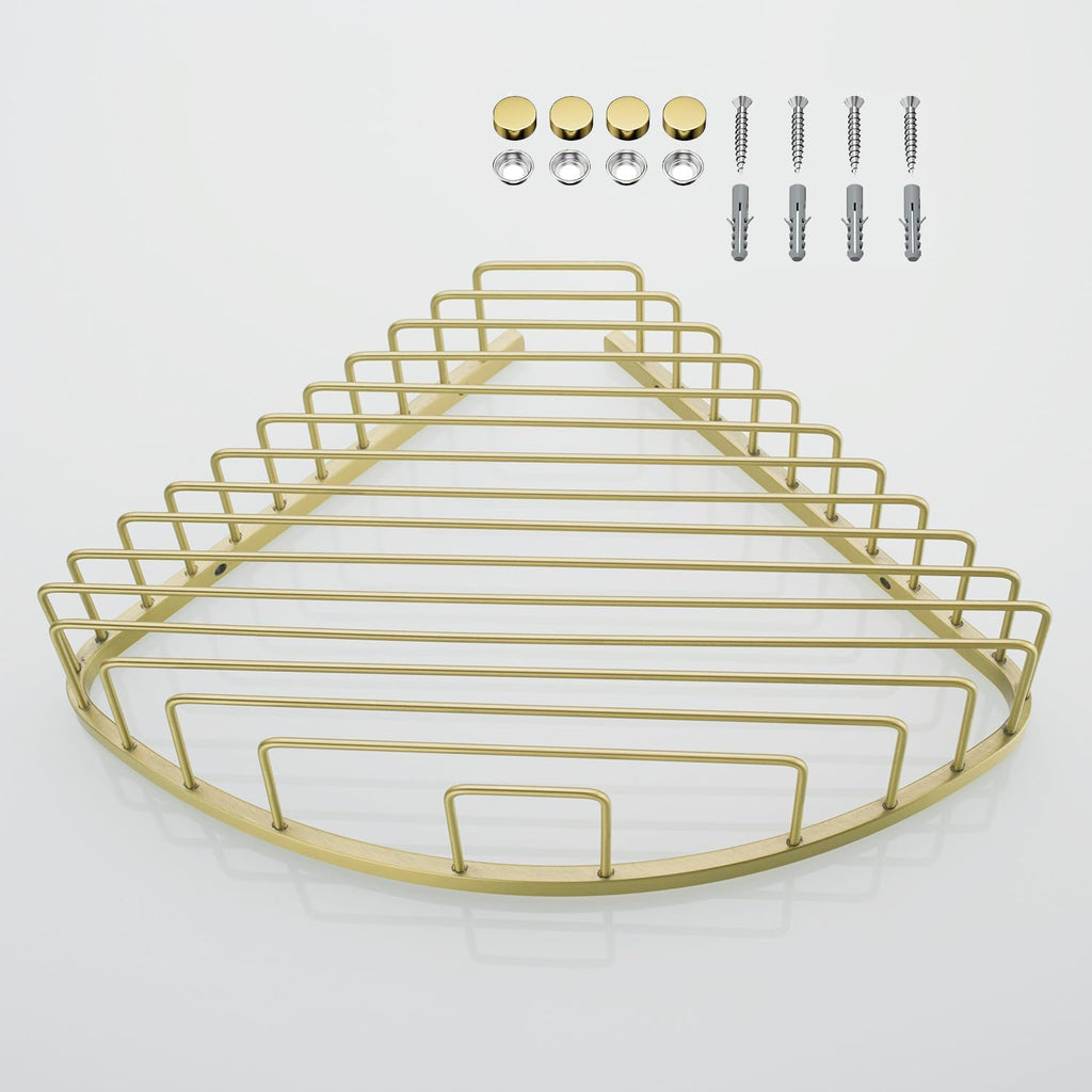 304 Stainless Steel Shower Caddy Corner Basket Shelf Bathroom Organizer Wall Mounted Storage, Brushed Gold Brass Finish Heavy Duty