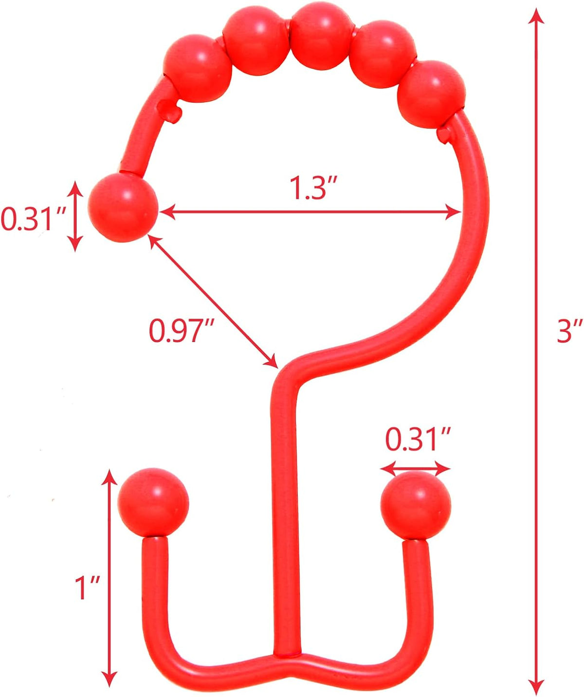 Shower Curtain Hooks,304 Stainless Steel Shower Rings for Bathroom,Double Glide Shower Hooks for Bathroom Shower Curtain Rods Curtains,Set of 12 Hooks,Red（Shower Curtain Hooks Style A ）
