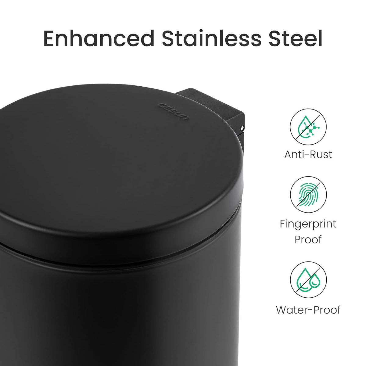 Cesun Small Round Bathroom Trash Can with Lid Soft Close, 1.2 Gal, Black