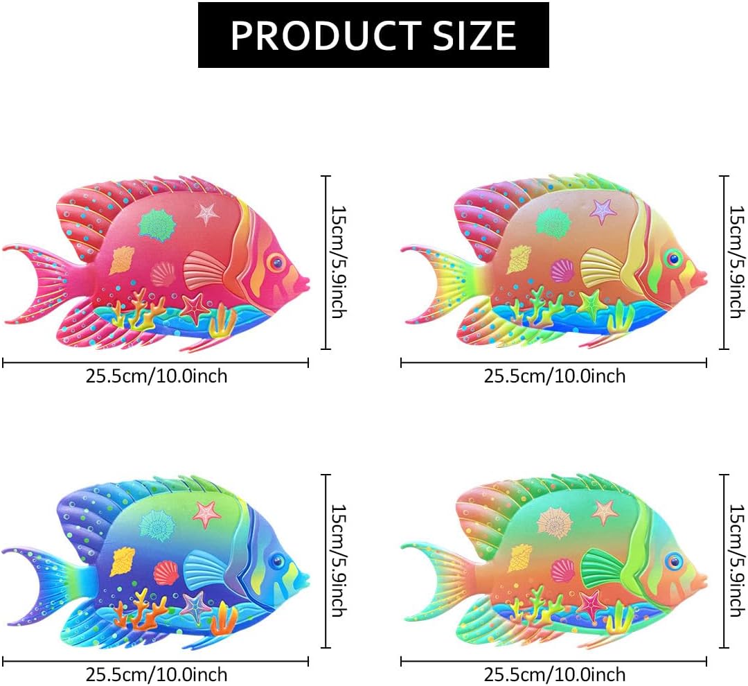 Oraytteo Metal Fish Outdoor Wall Decor, 4 Pack Sea Fish Wall Art Hanging Decorations for Indoor Outdoor Barthroom Fence Pool Patio Decor, Gift for Mom Dad Friends