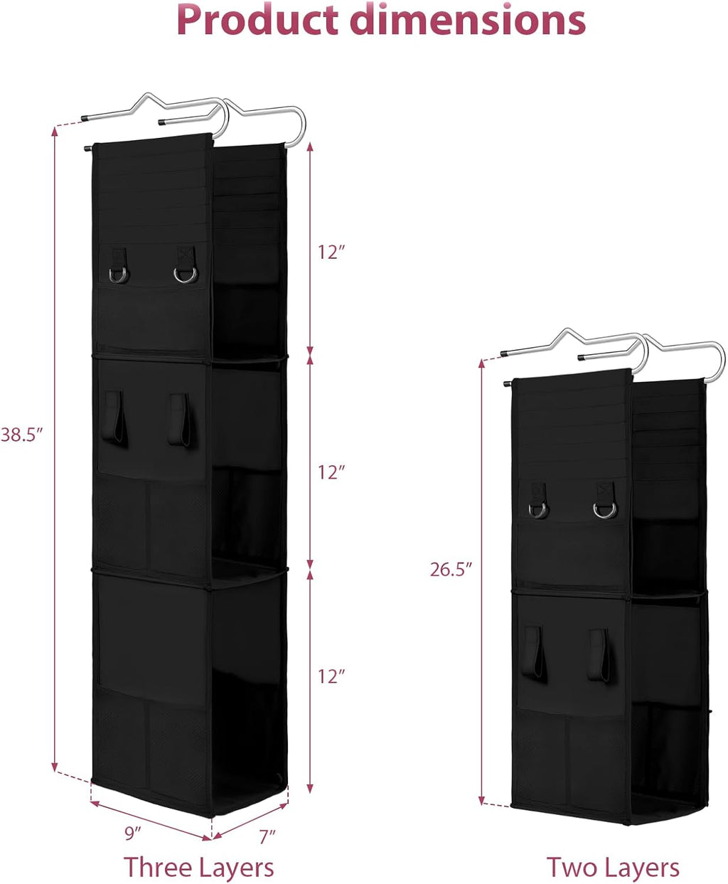LOVEGRASS 3 Shelf Locker Organizer, Locker Shelf with Side Pockets, Black