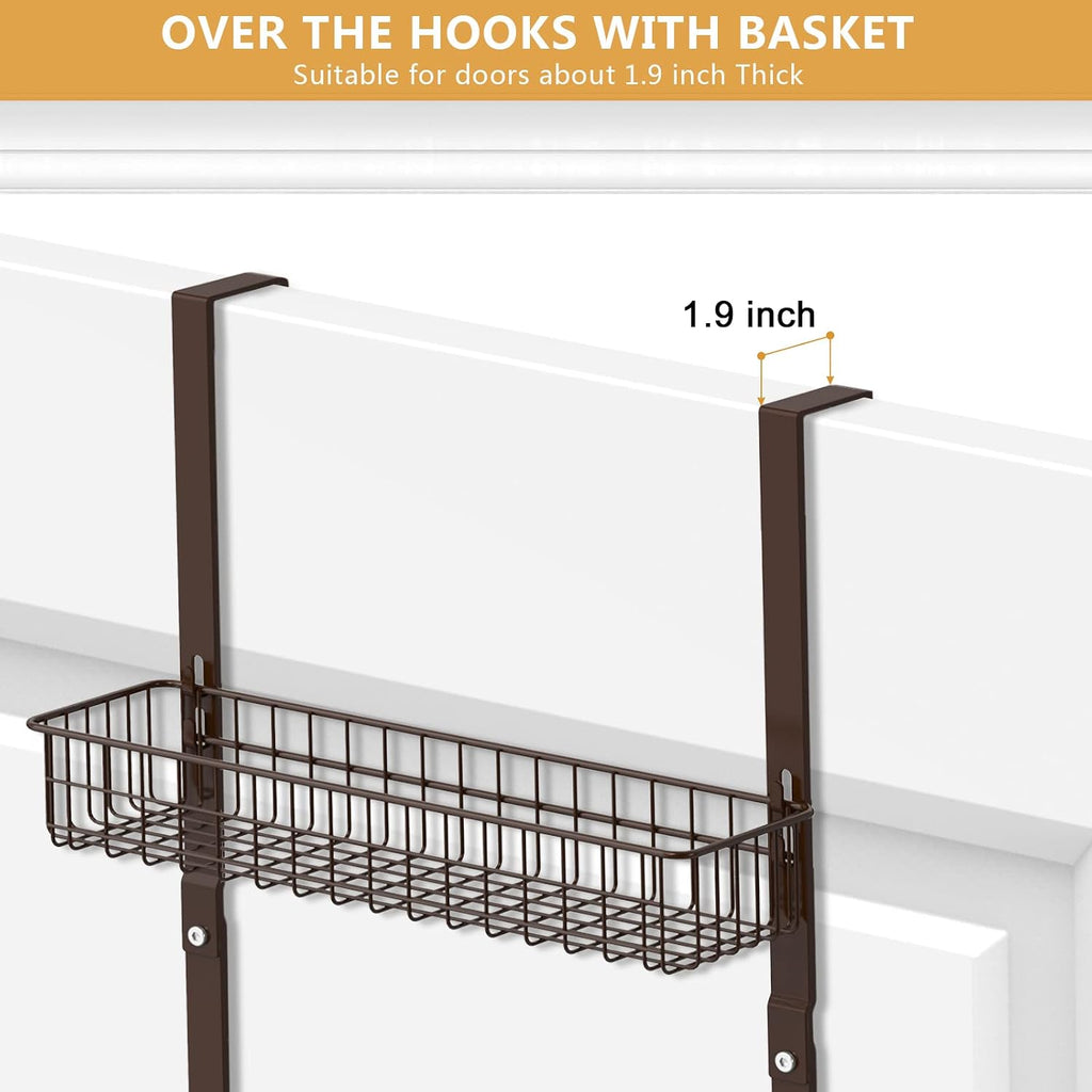 ETELI Over the Door Basket Organizer 3 Tier Hanging Basket Door Shelf Rack Heavy Duty Over Door Pantry Organizer with 3 Metal Baskets for Kitchen Bathroom Bedroom Living Room, Dark Brown
