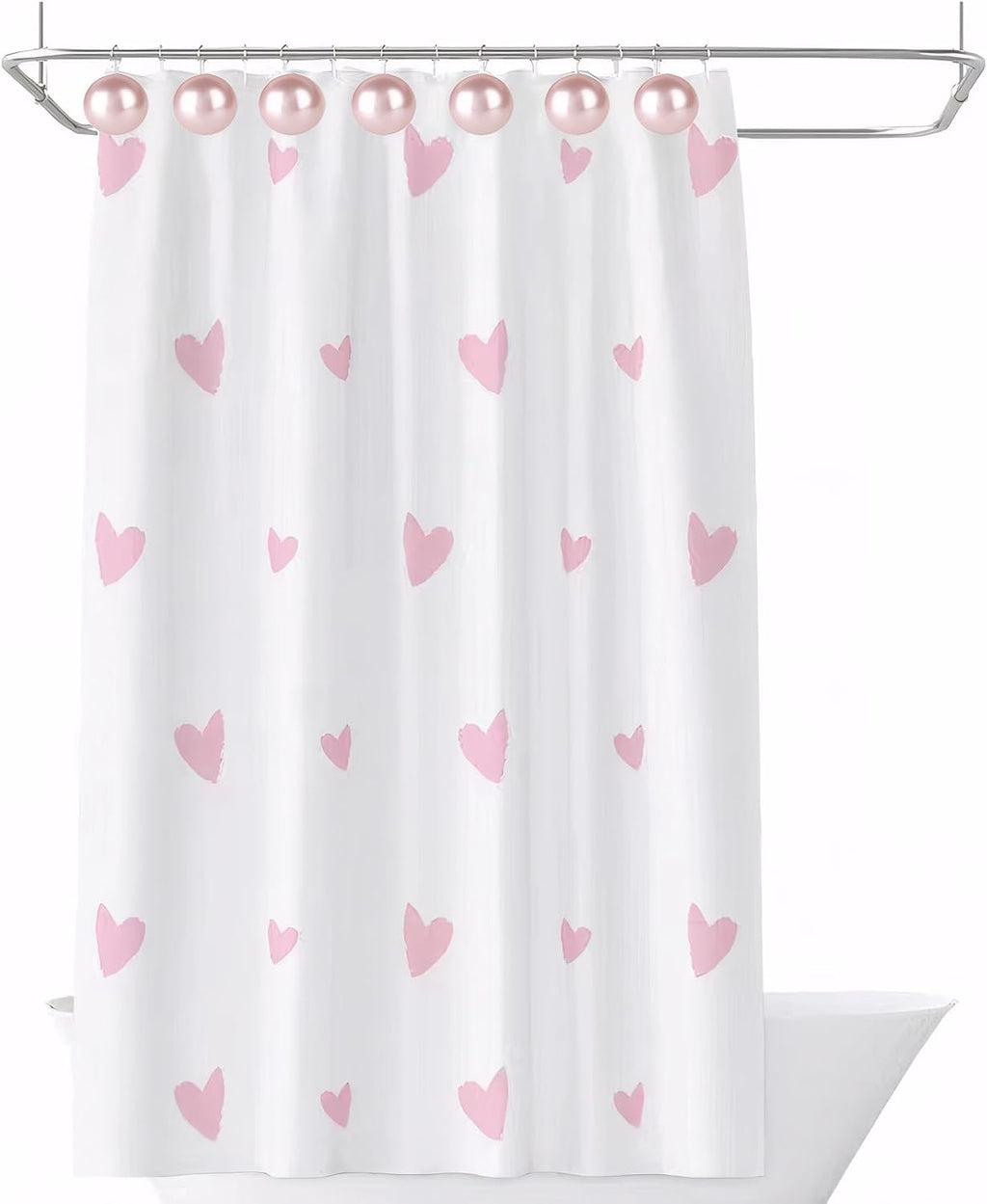 Pearl Shower Curtain Hooks, 12PCS Stainless Steel Anti Rust Artifical Pearl Decorative Shower Curtain Hooks Cute Theme Shower Curtain Hooks for Bathroom Bedroom Room Decor (Pink)