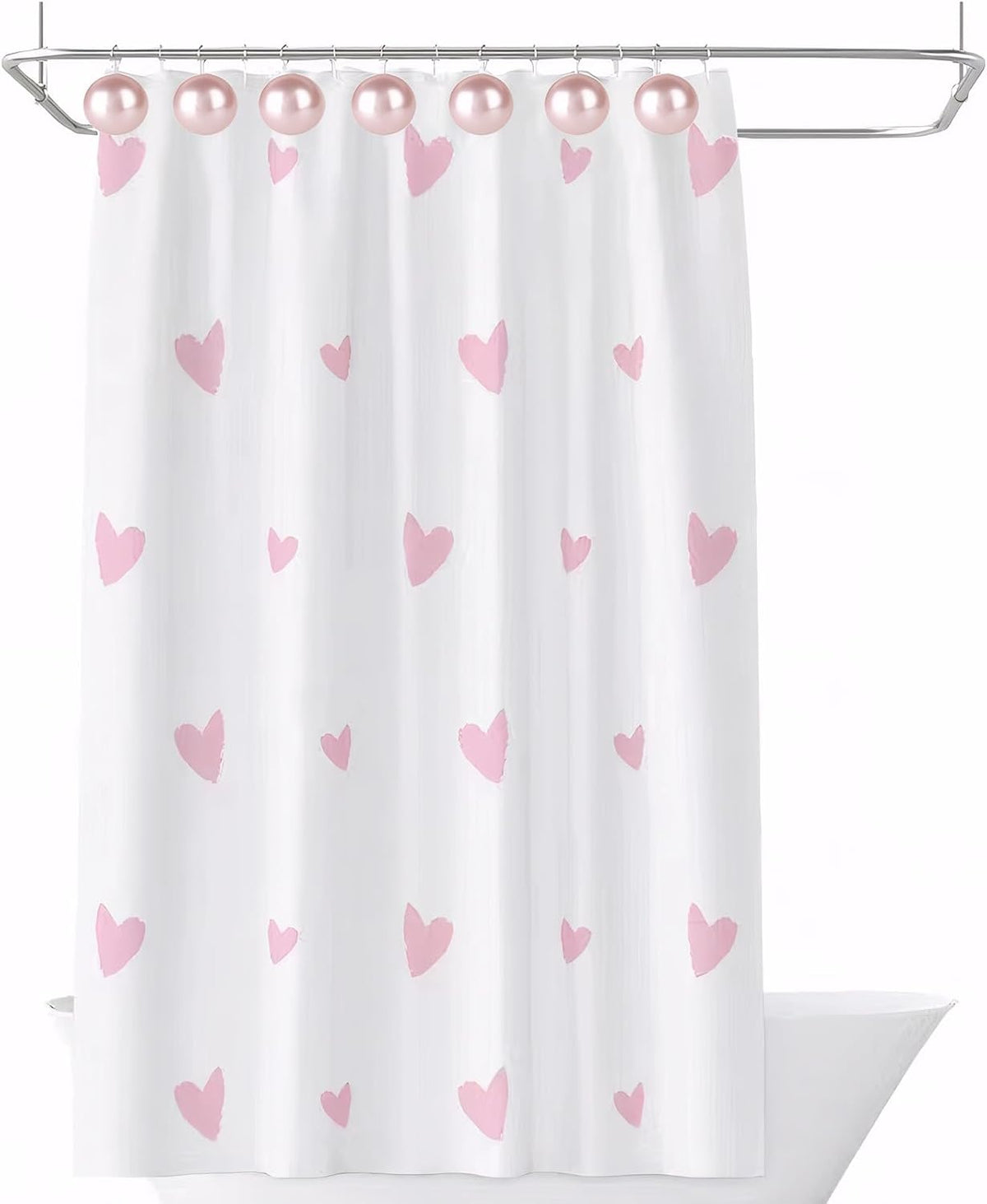 Pearl Shower Curtain Hooks, 12PCS Stainless Steel Anti Rust Artifical Pearl Decorative Shower Curtain Hooks Cute Theme Shower Curtain Hooks for Bathroom Bedroom Room Decor (Pink)
