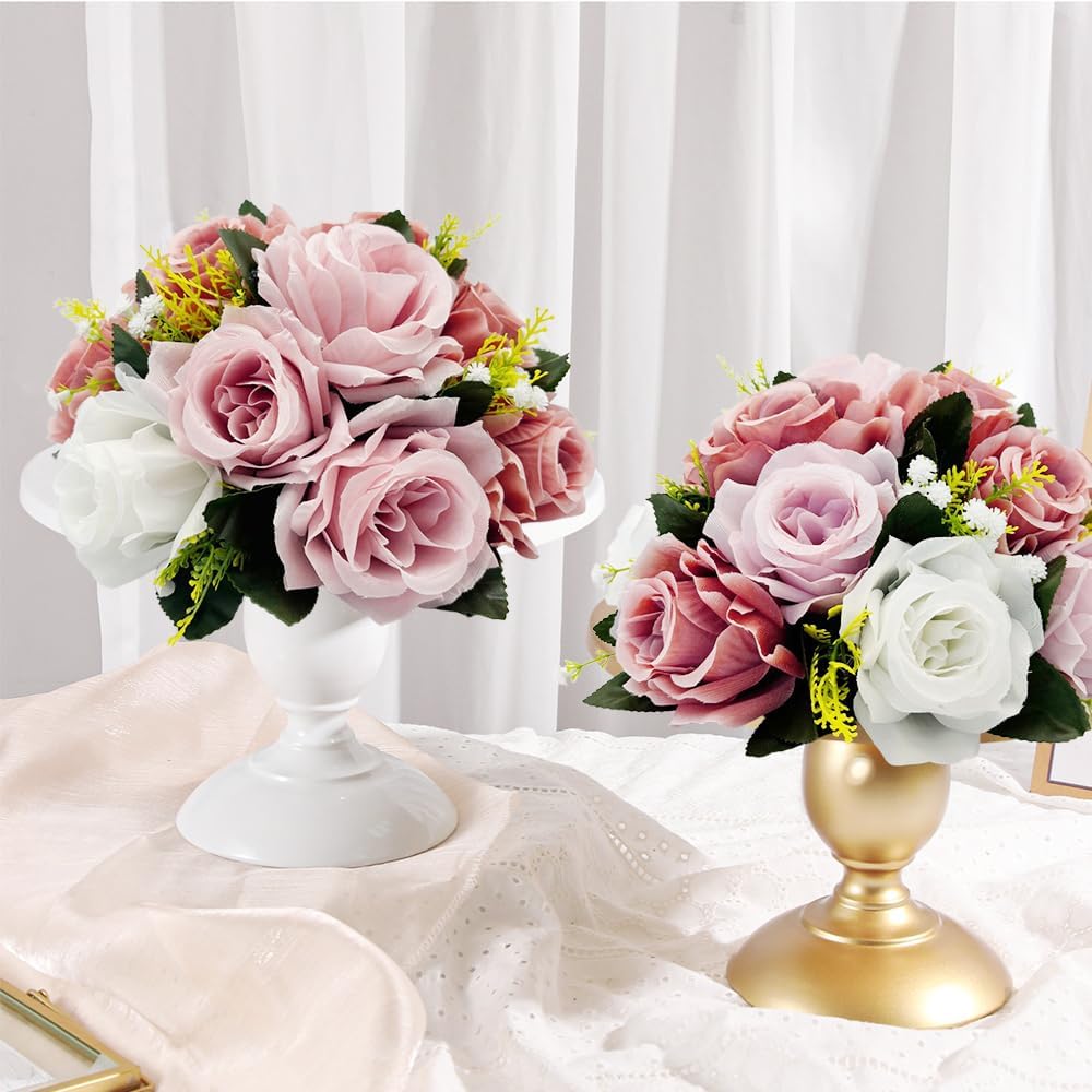 10Pcs Artificial Rose Balls for Centerpieces (Dusty Pink & White)