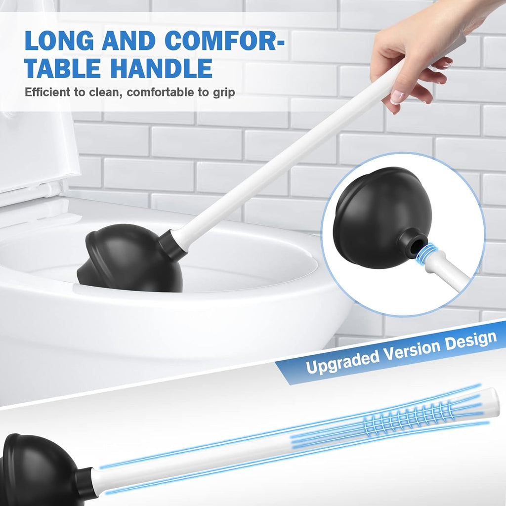 Toilet Plunger and Brush, Bowl Brush and Heavy Duty Toilet Plunger Set with Ventilated Holder, 2-in-1 Bathroom Cleaning Combo with Modern Caddy Stand for 5.7-inch Toilet Drain(White)