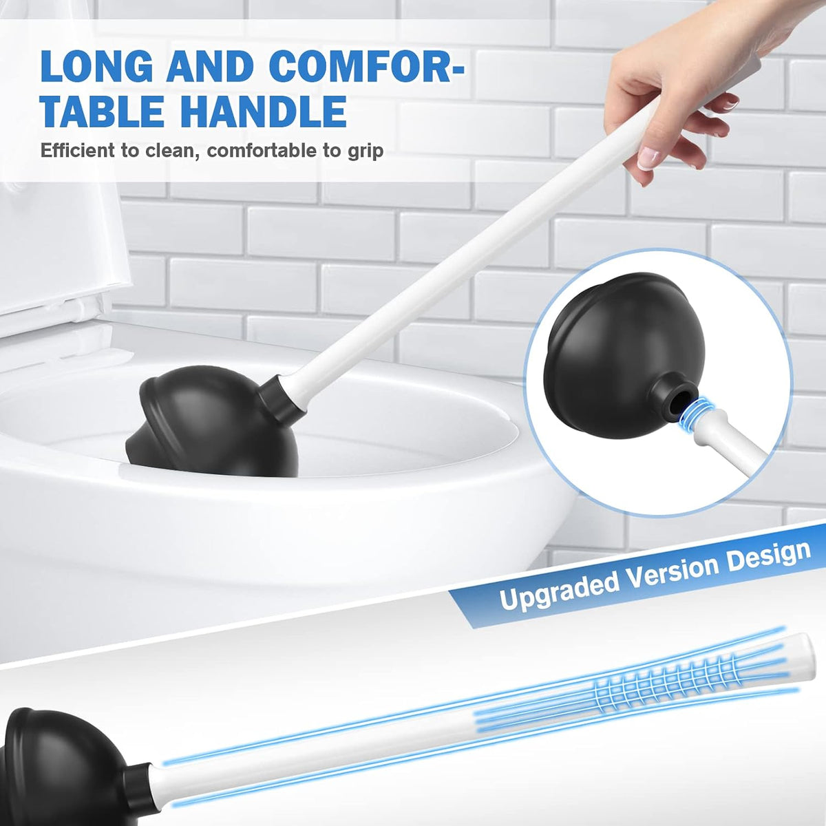Toilet Plunger and Brush, Bowl Brush and Heavy Duty Toilet Plunger Set with Ventilated Holder, 2-in-1 Bathroom Cleaning Combo with Modern Caddy Stand for 5.7-inch Toilet Drain(White)