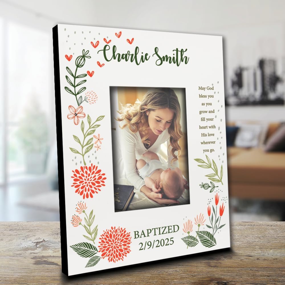 BELLA BUSTA-Personalize Baby Blessings Baptism-Christening, Baby Girl Baptism Presents from Godparents Friends, Family-UV Print Frame (4x 6 Vertical (Girl))
