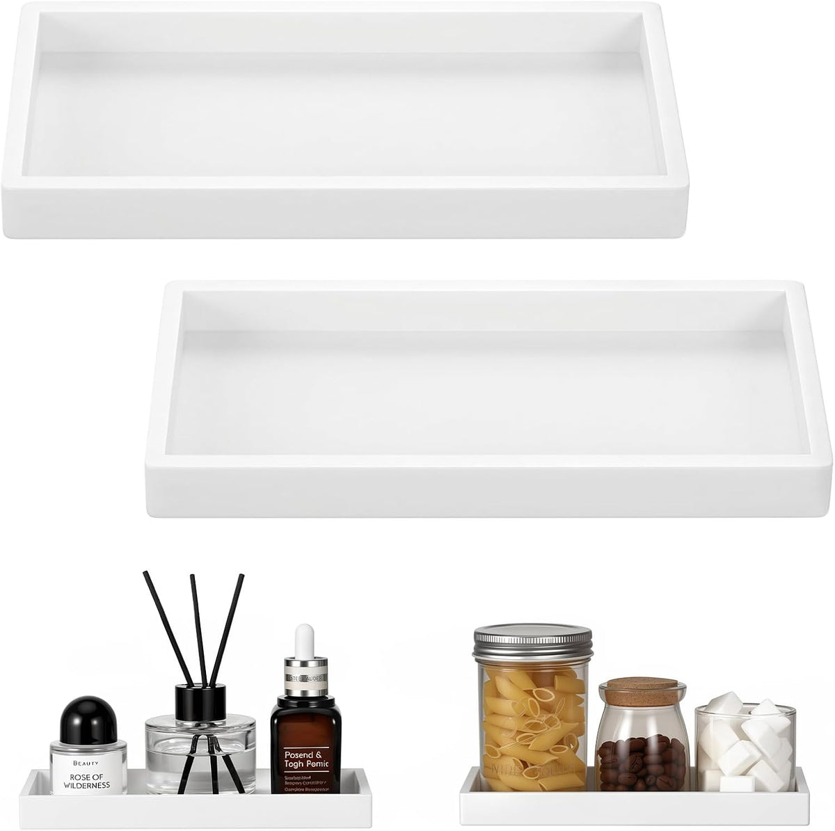 Luxspire 2 Pack Silicone Bathroom Tray 7.9" Vanity Tray, White