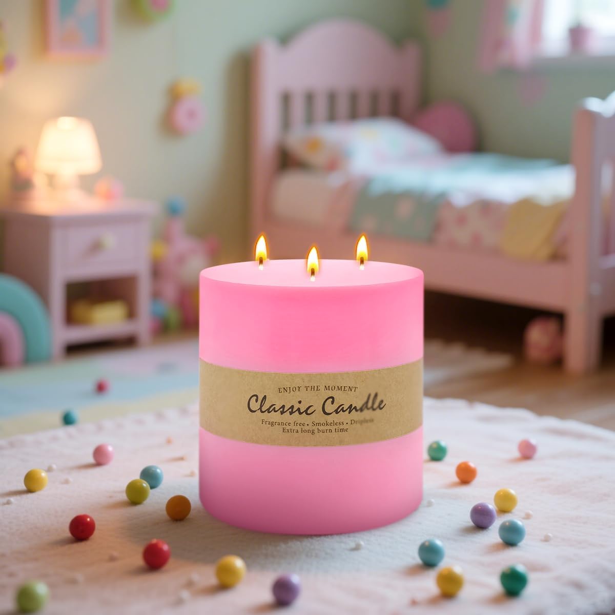 Large 3-Wick Pink Pillar Candle for Home Decoration - 6x6 Inch