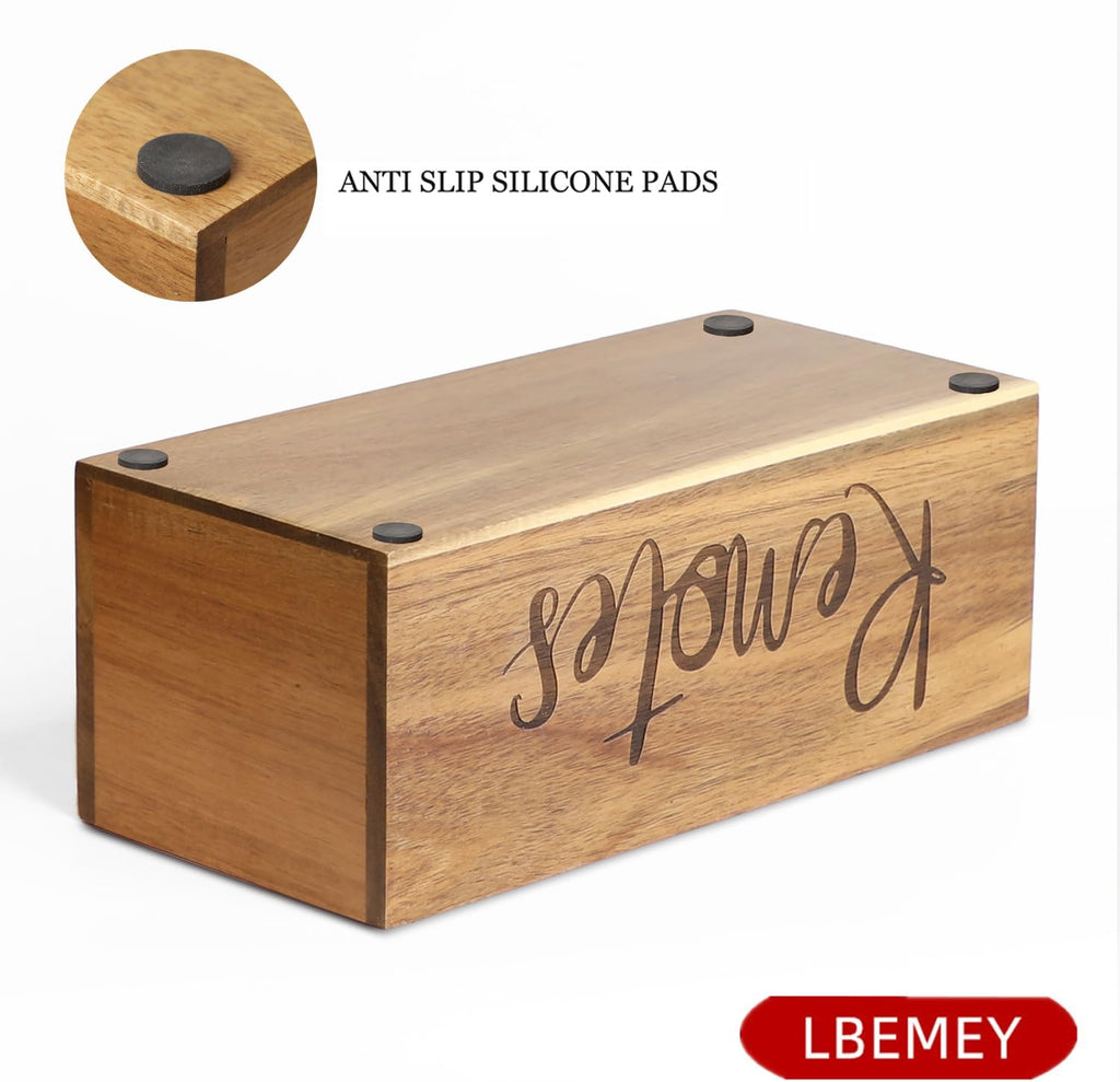 LBEMEY Acacia Wood TV Remote Holder, Caddy and Organizer for Table, Vintage Farmhouse Desk Caddy (Brown for 5+ Remote Controls)