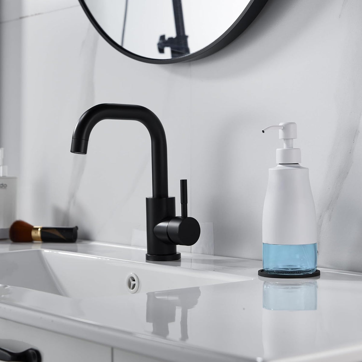 Gaussra White Soap Dispenser with Coaster and Stickers - 11 OZ / 320 ML