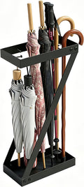 Umbrella Holder for Entryway, Black Indoor Umbrella Stand with Hooks,Metal Umbrella Storage Rack Ideal for Home Office Hotel Lobby